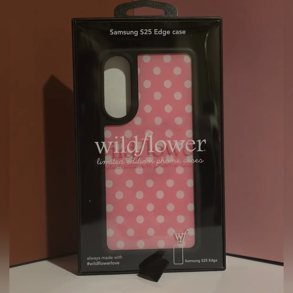 Wildflower Case Samsung Galaxy S25 Edge Pink with White Polka Dot Spots NEW